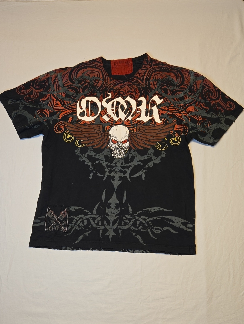 One More Round Black, Red, White & Gray Graphic Skull AOP T-Shirt Vintage Y2K